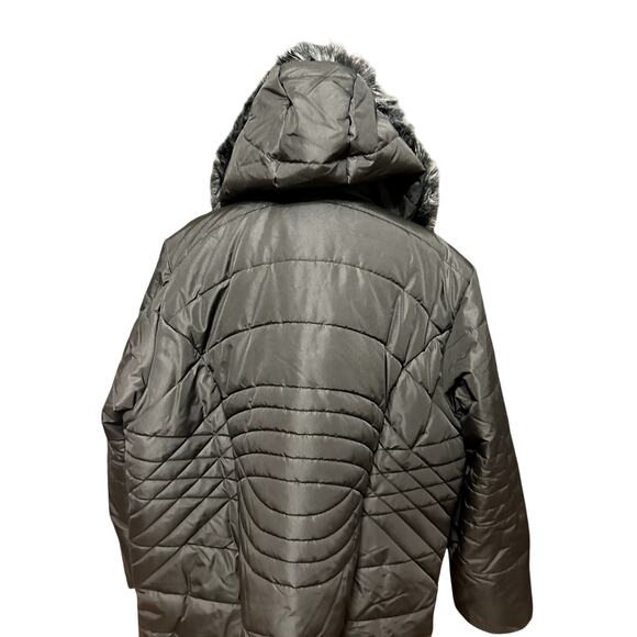 Avenue Puffer Jacket Quilted Design Faux Fur Trim Hooded Solid Black W 14/16 NWT - Picture 7 of 11